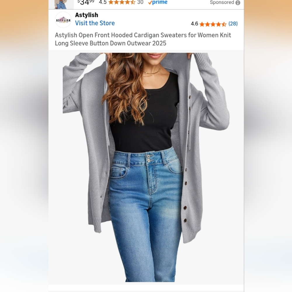 Women's Gray Hooded Cardigan Sweater